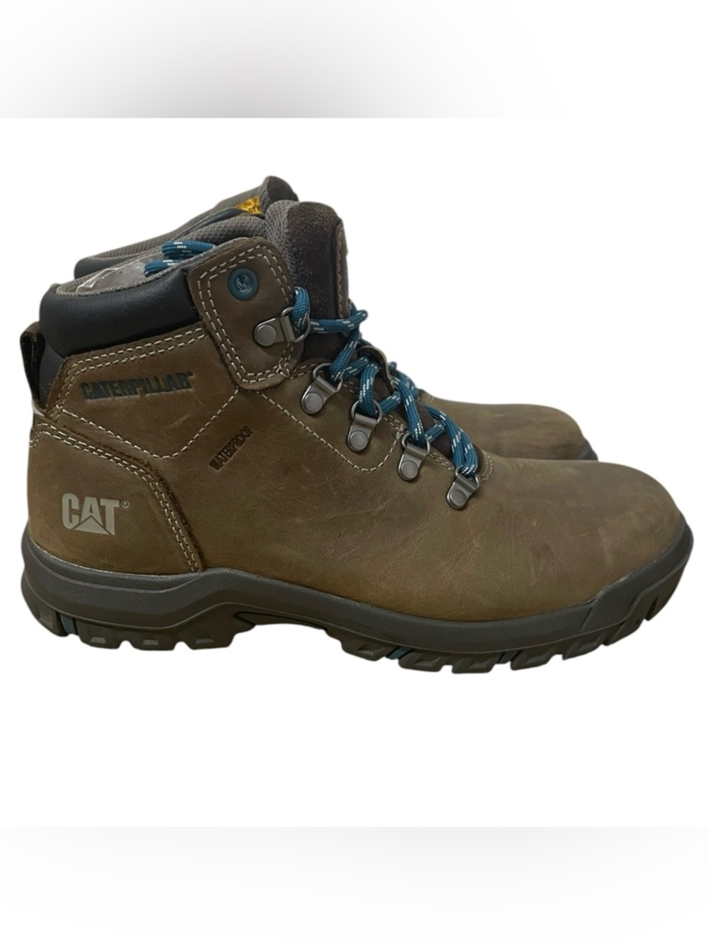 CAT Caterpillar Steel Toe Work Boots Brown Leather Waterproof Sz 7W